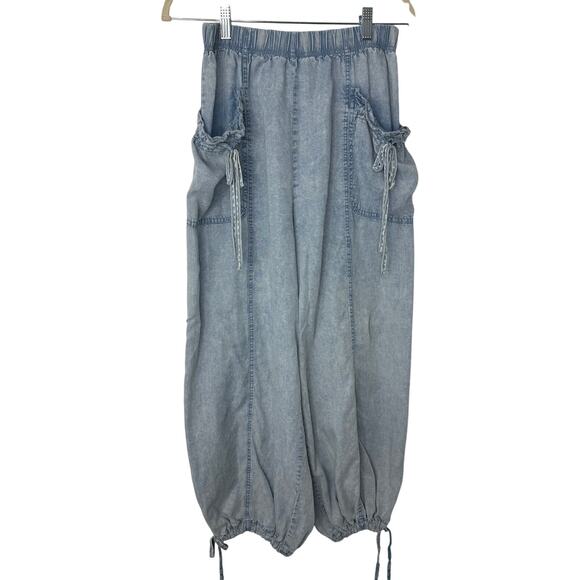 Mustard Seed Drawstring Cargo Jogger To Wide Leg Pants Light Wash Boho Indie S - Picture 2 of 12